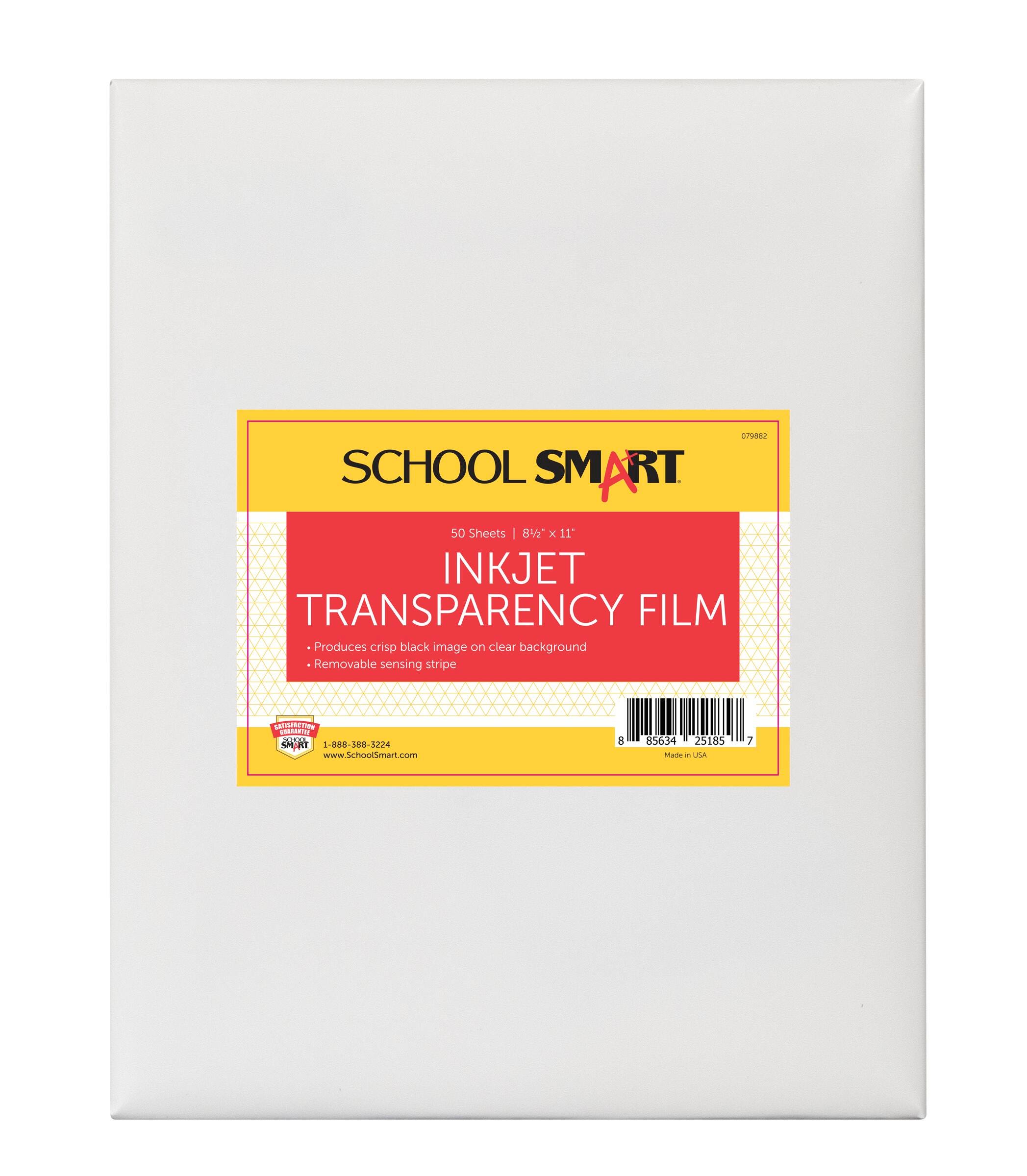 School Smart Inkjet Transparency Film with Sensing Strip, 8-1/2 x 11 Inches, Clear, Pack of 50 079882